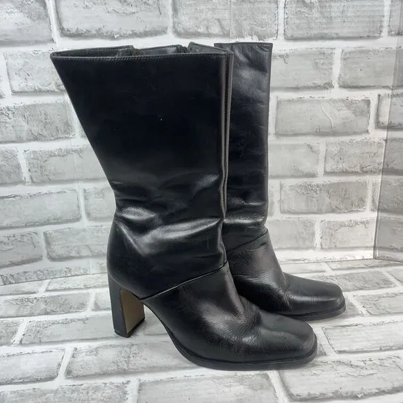Bass Traynor Women's Size 8.5 Chunky Black Platform Mid Calf Zipper Y2K Boots