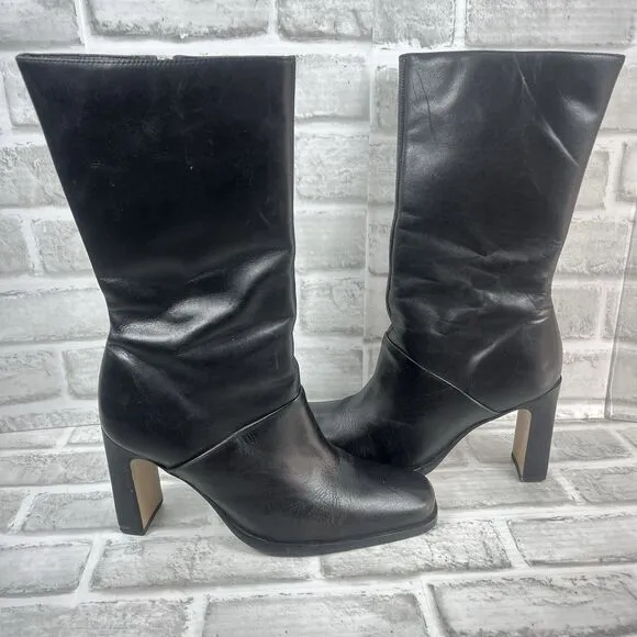 Bass Traynor Women's Size 8.5 Chunky Black Platform Mid Calf Zipper Y2K Boots