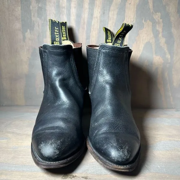 Baxter Womens Dancer Chelsea Boots Black Leather Pull Tab Ankle Block Slip On 9