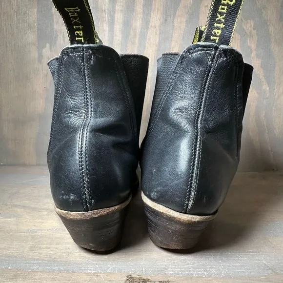 Baxter Womens Dancer Chelsea Boots Black Leather Pull Tab Ankle Block Slip On 9