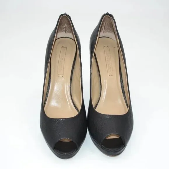 BCBG Maxazria Black Leather Pin-Up Peep Open Toe Stud Spiked Stilettoes Heels 9