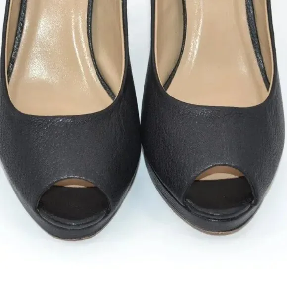 BCBG Maxazria Black Leather Pin-Up Peep Open Toe Stud Spiked Stilettoes Heels 9