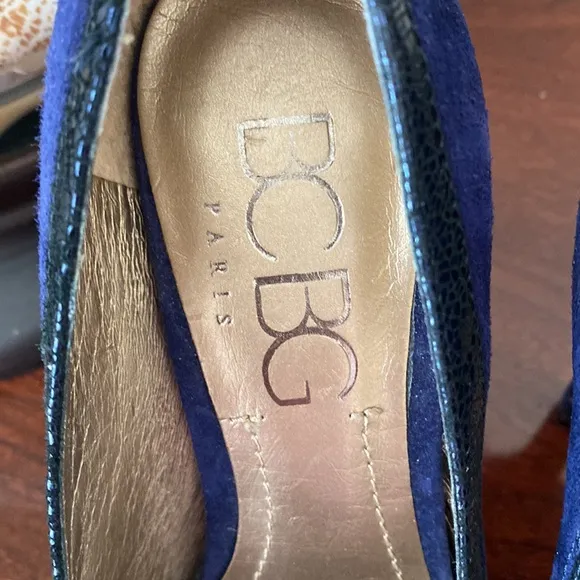 BCBG Paris Pamee Blue Leather Suede Faux Snakeskin Stiletto High Heel Size 6