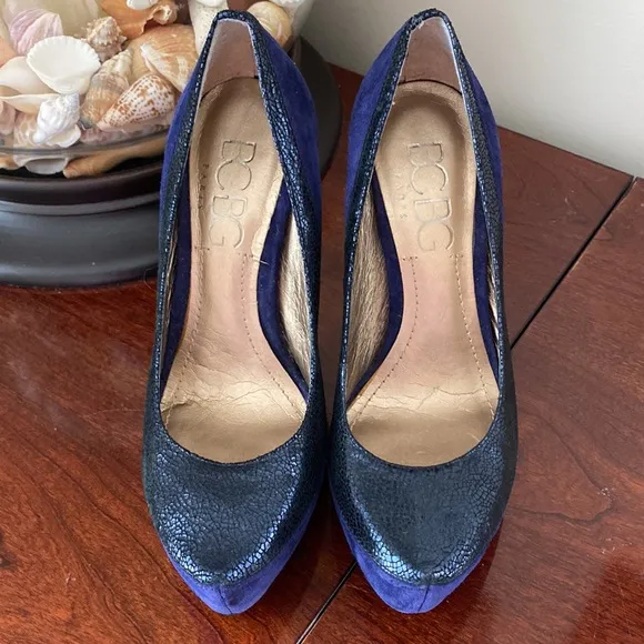 BCBG Paris Pamee Blue Leather Suede Faux Snakeskin Stiletto High Heel Size 6