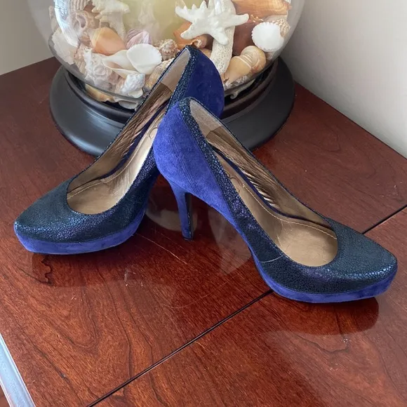 BCBG Paris Pamee Blue Leather Suede Faux Snakeskin Stiletto High Heel Size 6
