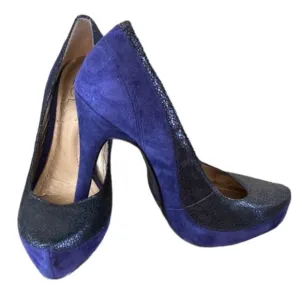 BCBG Paris Pamee Blue Leather Suede Faux Snakeskin Stiletto High Heel Size 6