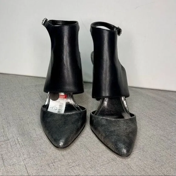 BCBGeneration Chaser Black Leather Pewter Stiletto Heel Nwt