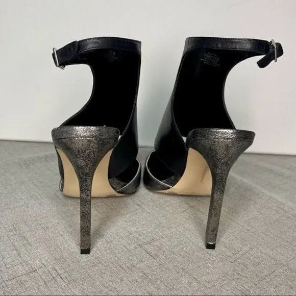BCBGeneration Chaser Black Leather Pewter Stiletto Heel Nwt