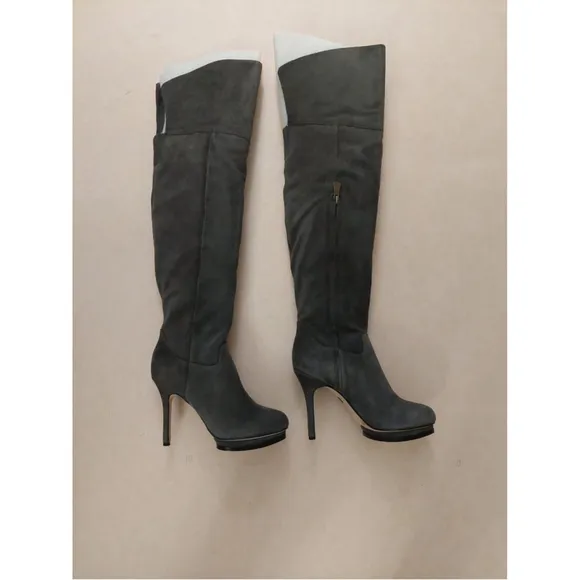 BCBGMAXAZARIA Valerie Gray Suede Over the Knee Platform Boots Size 8.5 $450