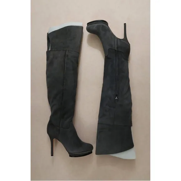 BCBGMAXAZARIA Valerie Gray Suede Over the Knee Platform Boots Size 8.5 $450