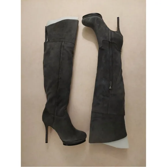 BCBGMAXAZARIA Valerie Gray Suede Over the Knee Platform Boots Size 8.5 $450