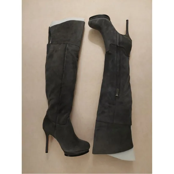 BCBGMAXAZARIA Valerie Gray Suede Over the Knee Platform Boots Size 8.5 $450