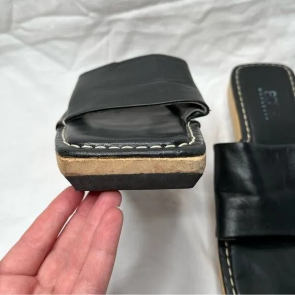 BCBGMaxazria Vintage Y2k Black Leather &amp; Wood Platform Slide Sandals 9