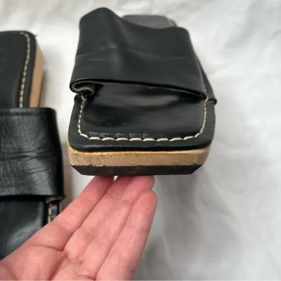 BCBGMaxazria Vintage Y2k Black Leather &amp; Wood Platform Slide Sandals 9