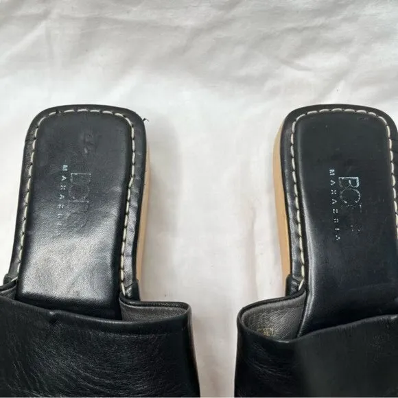 BCBGMaxazria Vintage Y2k Black Leather &amp; Wood Platform Slide Sandals 9