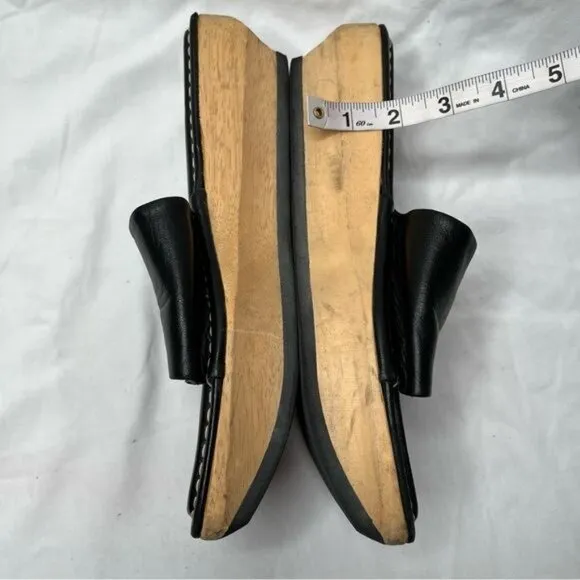 BCBGMaxazria Vintage Y2k Black Leather &amp; Wood Platform Slide Sandals 9