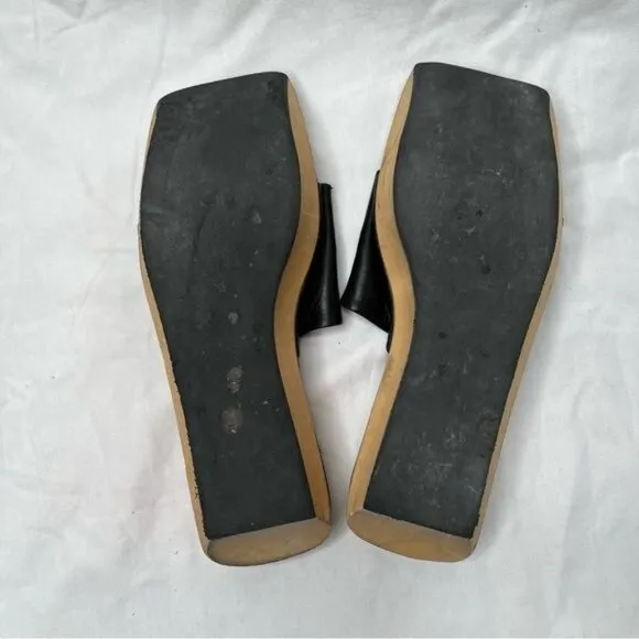 BCBGMaxazria Vintage Y2k Black Leather &amp; Wood Platform Slide Sandals 9