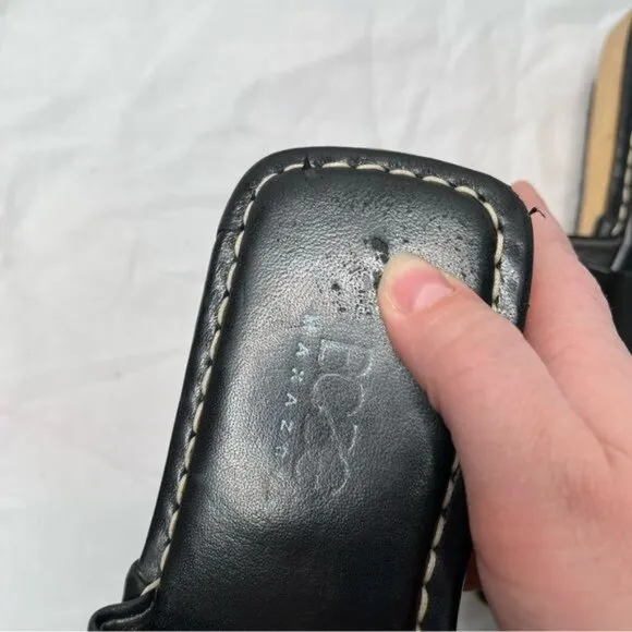 BCBGMaxazria Vintage Y2k Black Leather &amp; Wood Platform Slide Sandals 9