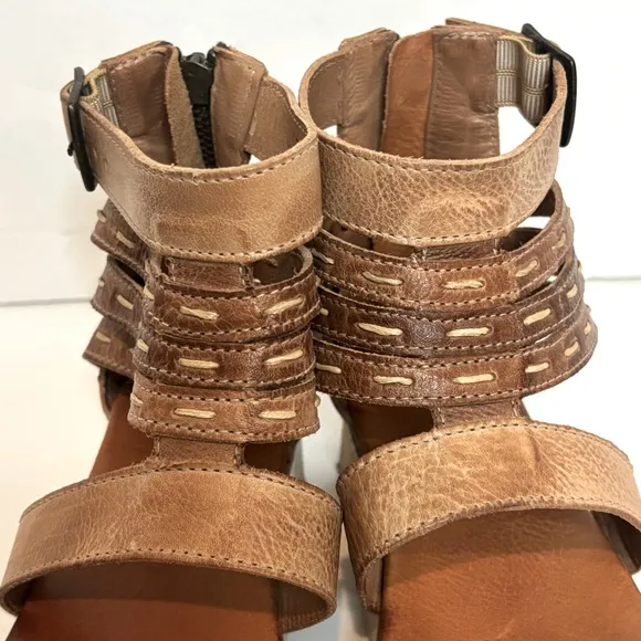 Bed Stu Artemia Tan Leather Platform Gladiator Ankle Zip Sandals 6.5