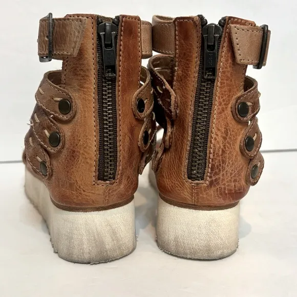 Bed Stu Artemia Tan Leather Platform Gladiator Ankle Zip Sandals 6.5
