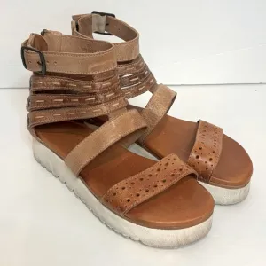 Bed Stu Artemia Tan Leather Platform Gladiator Ankle Zip Sandals 6.5