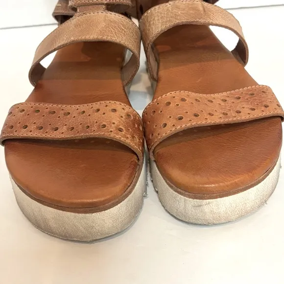 Bed Stu Artemia Tan Leather Platform Gladiator Ankle Zip Sandals 6.5