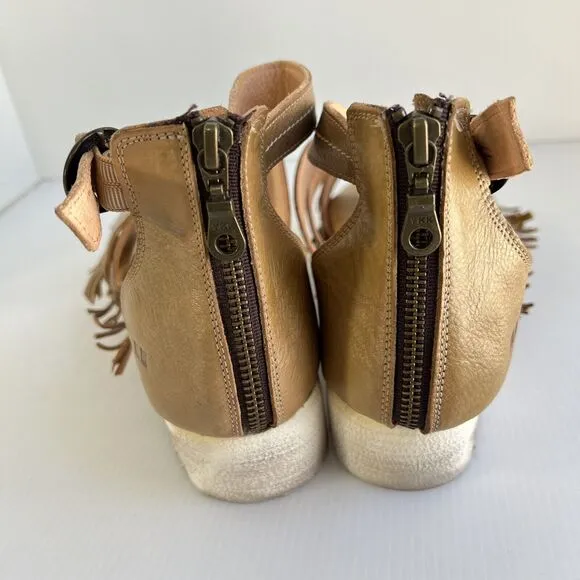Bed Stu Emelia Fringe Sandals Size 11 Brown Leather Buckle Zip Platform Wedge