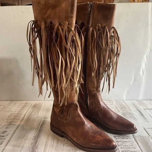 BED STU HOPLIA Leather Fringe Knee High Boots