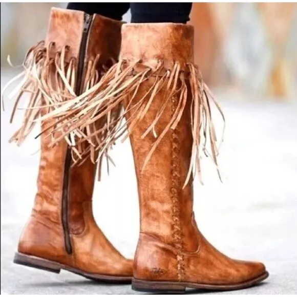 BED STU HOPLIA Leather Fringe Knee High Boots