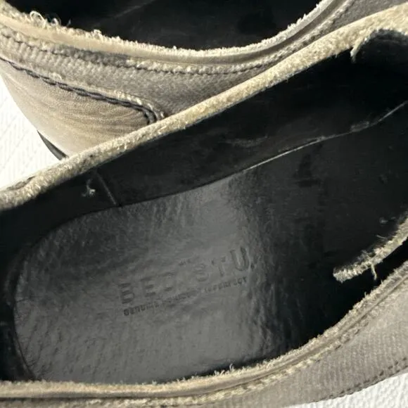 Bed Stu Shoes Mens 12 Gray Leather Distressed Cap Toe Casual Laced Up‎ Oxfords