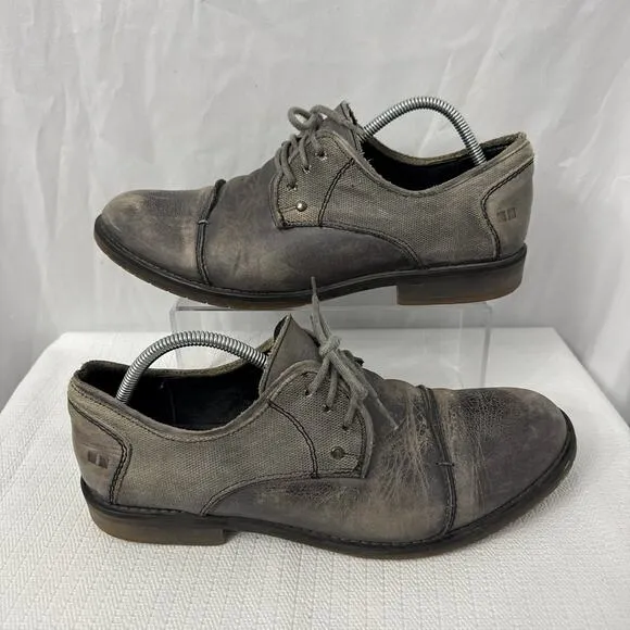 Bed Stu Shoes Mens 12 Gray Leather Distressed Cap Toe Casual Laced Up‎ Oxfords