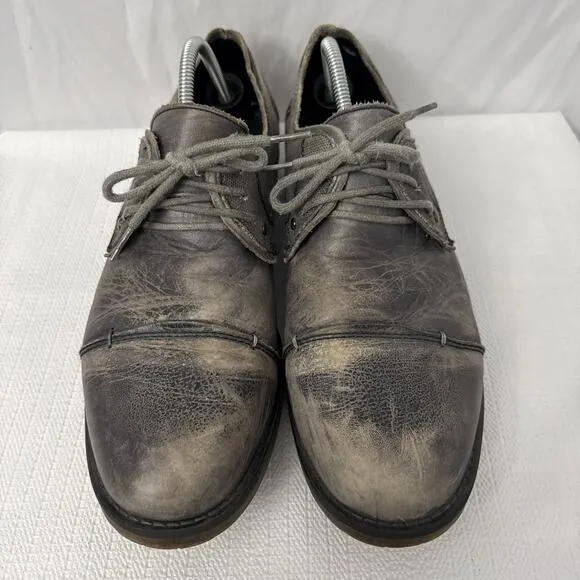 Bed Stu Shoes Mens 12 Gray Leather Distressed Cap Toe Casual Laced Up‎ Oxfords