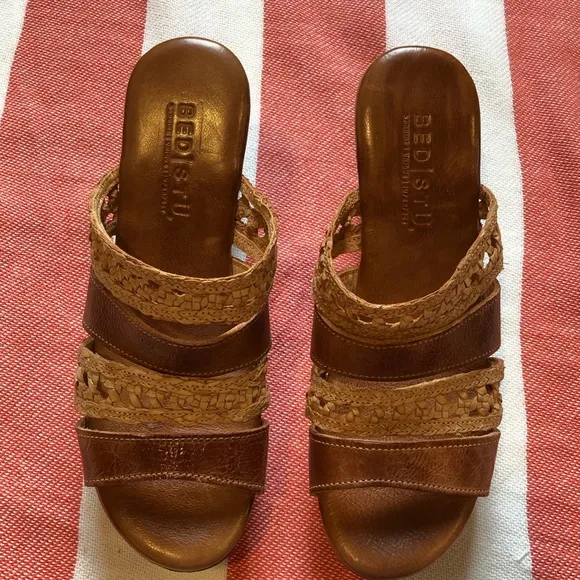 Bed Stu Wood and Leather Platform Sandals