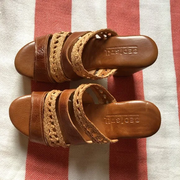 Bed Stu Wood and Leather Platform Sandals