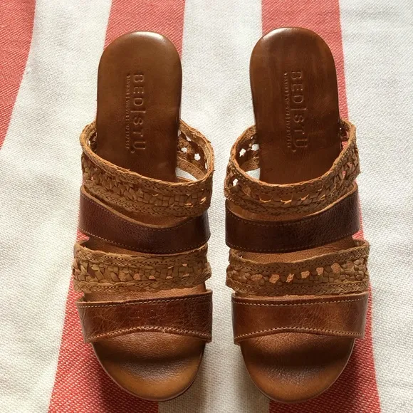 Bed Stu Wood and Leather Platform Sandals