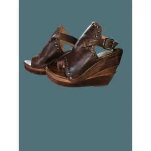 Bedstu Upper Leather Joanne Platform Wedge Sandals Women Size 7.5