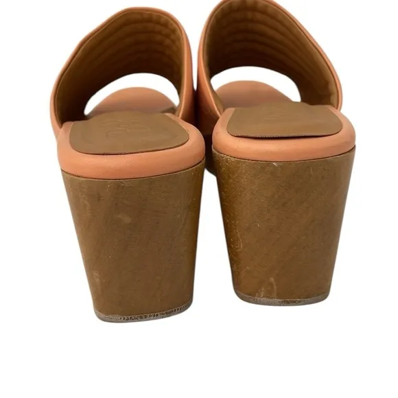 BEKLINA Sandals Open Toe Clogs Wood Platform Ribbed Leather Peach Pink Size 10