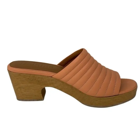 BEKLINA Sandals Open Toe Clogs Wood Platform Ribbed Leather Peach Pink Size 10