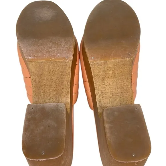 BEKLINA Sandals Open Toe Clogs Wood Platform Ribbed Leather Peach Pink Size 10