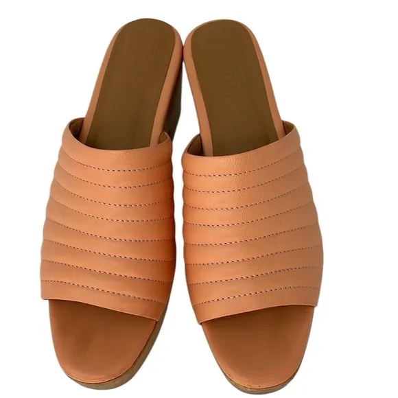 BEKLINA Sandals Open Toe Clogs Wood Platform Ribbed Leather Peach Pink Size 10