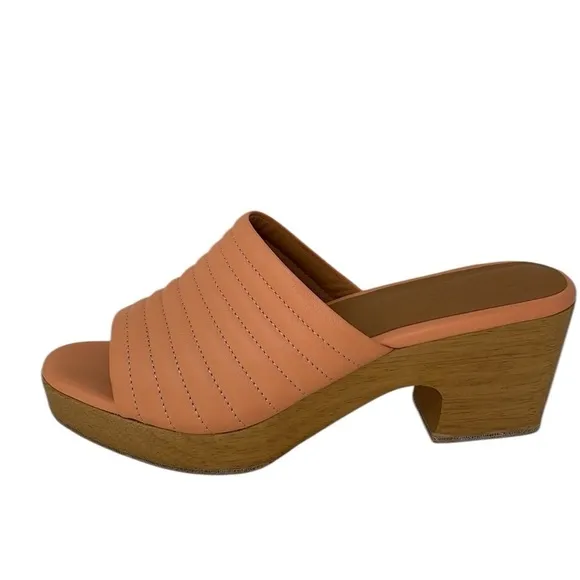 BEKLINA Sandals Open Toe Clogs Wood Platform Ribbed Leather Peach Pink Size 10