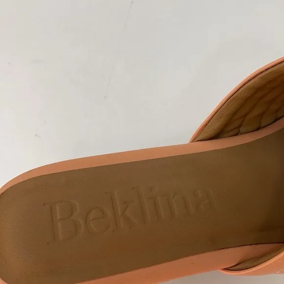 BEKLINA Sandals Open Toe Clogs Wood Platform Ribbed Leather Peach Pink Size 10