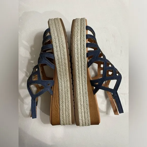 Bella Vita Zip-Italy Espadrille Women’s Suede Flatform Sandals Navy Size 6.5