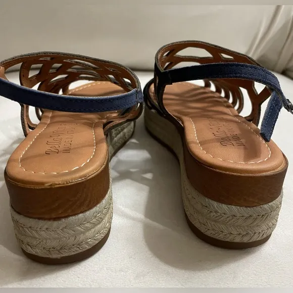 Bella Vita Zip-Italy Espadrille Women’s Suede Flatform Sandals Navy Size 6.5