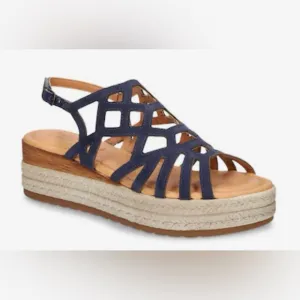 Bella Vita Zip-Italy Espadrille Women’s Suede Flatform Sandals Navy Size 6.5