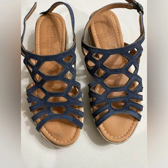 Bella Vita Zip-Italy Espadrille Women’s Suede Flatform Sandals Navy Size 6.5