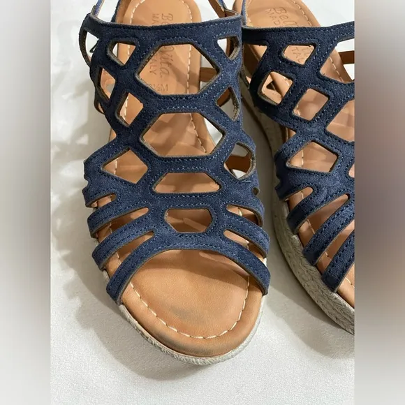 Bella Vita Zip-Italy Espadrille Women’s Suede Flatform Sandals Navy Size 6.5