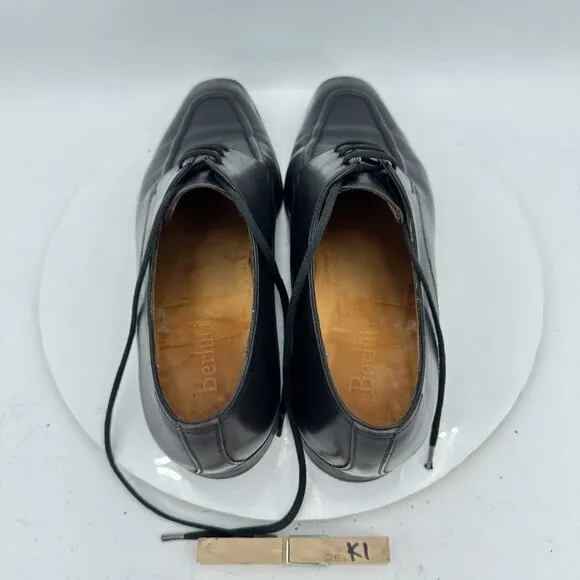 Berluti Men Size 8.5 Black Leather Moc Toe Lace Up Derby Dress Shoes