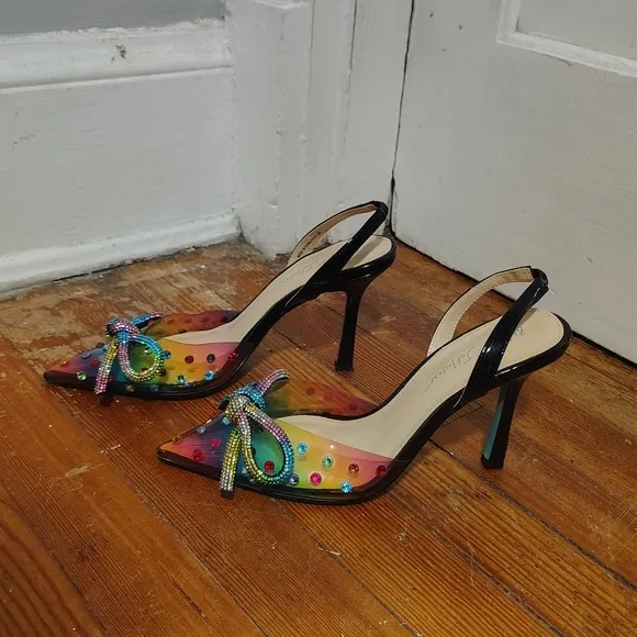 Betsey Johnson &quot;Deede&quot; Rainbow Pumps Sparkly Stiletto Heels Women's 7.5 Shoes