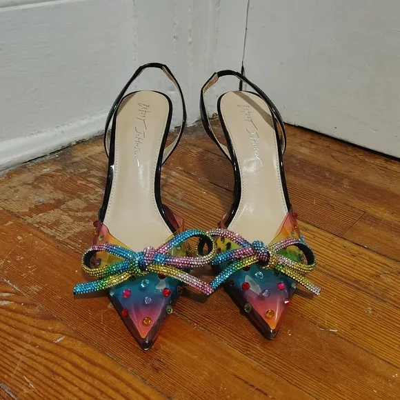 Betsey Johnson &quot;Deede&quot; Rainbow Pumps Sparkly Stiletto Heels Women's 7.5 Shoes